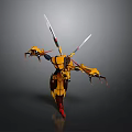 Yellow And Black Mechanical Insect 3D Model With Blade Like Structures And Red Bottom 3d model