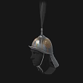 Ancient Metal Helmet With Golden Patterns Tall Feather Plume And Historical Protective Gear Design