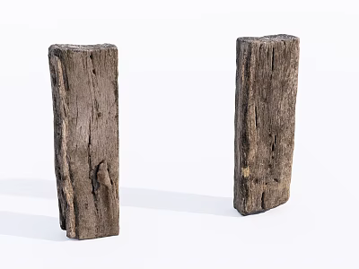 Rustic Stone Wood Decorative Pieces with Rough Texture on White Background 3d model