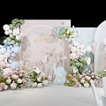 Spring Wedding Decor With Pastel Backdrop Balloon Arch And Rabbit Elements 3d model