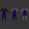 Three Women Wearing Purple Dresses With Different Designs And Purple Gloves On White Background