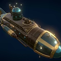 Vintage Steampunk Submarine With Metallic Exterior Brass Details Round Portholes And Conning Tower