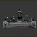 Elegant Historical Statue Display With Pedestal Small Statues Stone Steps And Railings