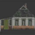 Single Family Detached House With Green Roof White And Orange Walls Multiple Windows And Chimney