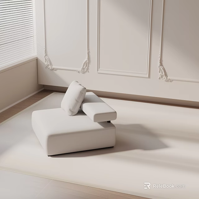 White Leisure Chair with Pillow in Modern Room Featuring White Wall Decorative Moldings 3d model 