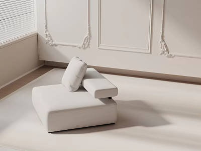 White Leisure Chair with Pillow in Modern Room Featuring White Wall Decorative Moldings 3d model