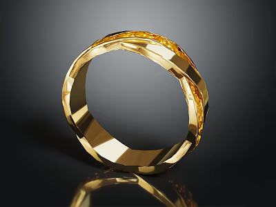 Elegant Gold Ring With Geometric Cut Design And Polished Metallic Luster Fashion Accessory 3d model