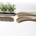 Outdoor Landscape Seats With Curved Wooden Design And Green Bamboo Plants