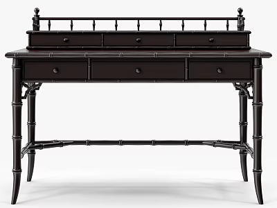 Dark Brown Traditional Dresser With Bamboo Style Legs And Decorative Drawers 3d model