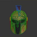 Golden Red Warrior Helmet With Silver Visor And Red Crest Design Details