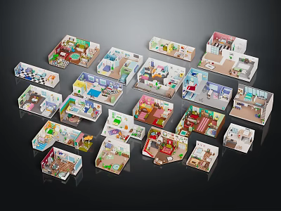 Colorful 3D Room Layout Models With Various Interior Designs And Structures 3d model
