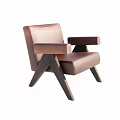 Brown Leather Single Sofa With Wooden Legs And Modern Minimalist Design
