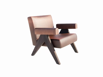 Brown Leather Single Sofa With Wooden Legs And Modern Minimalist Design 3d model