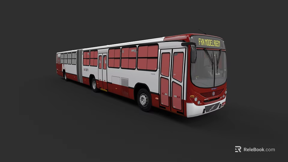 Red and White Articulated Bus with Fairview Route Display and Modern Design 3d model 