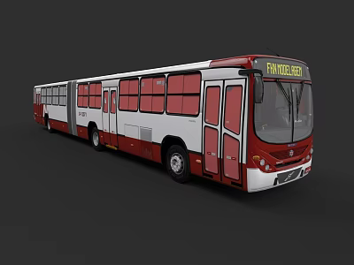 Red and White Articulated Bus with Fairview Route Display and Modern Design 3d model