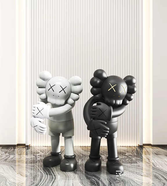 White and Black Designer Dolls with Hugging Pose for Modern Interior Decor 3d model 
