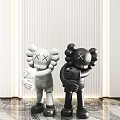White and Black Designer Dolls with Hugging Pose for Modern Interior Decor