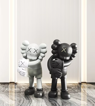 White and Black Designer Dolls with Hugging Pose for Modern Interior Decor 3d model