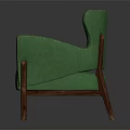 Green Single Seater Sofa With Textured Upholstery And Wooden Legs Design