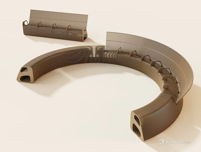 Modern Curved Textured Landscape Seating With Modular Design And Backrests 3d model 
