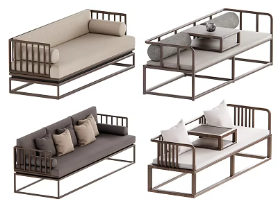 Elegant Modern Daybed Interior Design With Cushioned Seats Armrests And Wooden Frame 3d model
