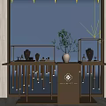 Elegant Modern Clothing Store Display With Gold Counters Decorative Items And Green Plant