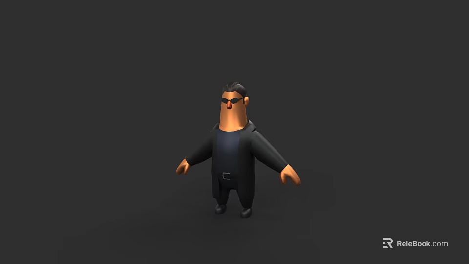 3D Animated Game Character With Black Coat And Sunglasses Stylish Design 3d model 