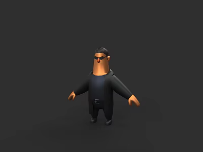 3D Animated Game Character With Black Coat And Sunglasses Stylish Design 3d model