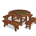 Rustic Round Wooden Dining Table Set With Matching Benches And Central Circular Design 3d model