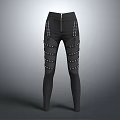 Black Slim Fit Pants With Front Zipper And Side Stud Embellishments