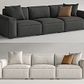 Modern Three Seater Sofa with Gray Cream Fabric and Accent Cushions
