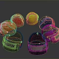 Colorful Tactical Weapon Helmets with Transparent Visors Arranged in Circle