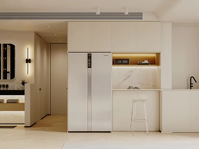 Modern Entryway Interior Design With Mirror Cabinets Lighting And Countertop 3d model