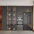 Modern Wine Cabinet In Open Kitchen With Glass Doors Wine Bottles And Appliances