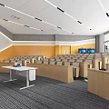 Modern Conference Room Interior With Large Screen Wooden Walls Row Seats And Ceiling Lights