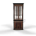 Elegant Tall Dark Wood Wine Cabinet With Glass Doors And Ornate Frame