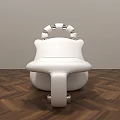 White Modern Single Chair With Ring shaped Backrest And Metal Base On Wooden Floor