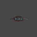 Red Streamlined Spaceship With Three Engines Emitting Blue Light Against Black Background