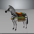 Zebra With Decorative Orange And Green Saddle Adorned With Fringed Tassels
