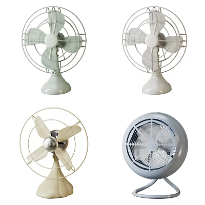 Collection Of Retro And Modern Style Cooling Fans With Various Designs And Colors 3d model
