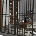Traditional Chinese Wooden Tea Table And Chairs Interior With Bookshelf And Tea Sets