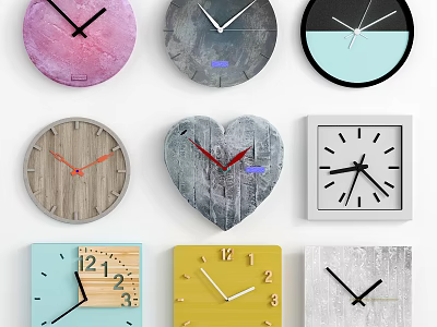 Colorful Decorative Clocks With Various Shapes And Unique Dial Designs 3d model