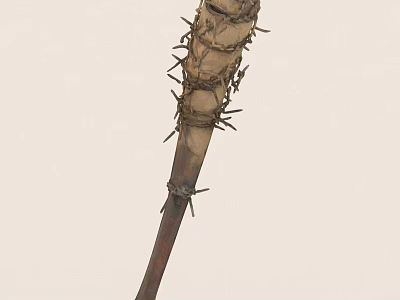 Primitive Handcrafted Wooden Stick With Sharp Thorns And Wrapped Rope 3d model