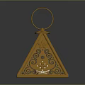 Yellow Pyramid Shaped Decorative Furniture Piece With Ring Handle And Intricate Cutout Patterns