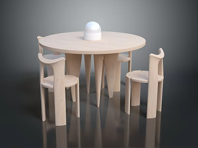 Minimalist Wooden Round Dining Table With Four Chairs And White Spherical Decor 3d model
