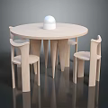 Minimalist Wooden Round Dining Table With Four Chairs And White Spherical Decor