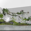 Indoor Garden Ornament with Waterfall Branches Green Plants Moss Rocks and Mist