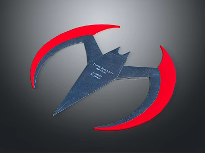 Professional Throwing Knife With Red Winged Blades And Blue Ergonomic Grip Design 3d model