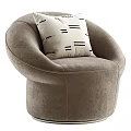 Plush Cream Single Sofa With Soft Brown Cushion And Curved Armrest Design
