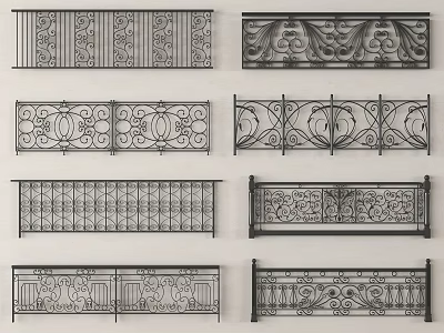 Collection of Decorative Wrought Iron Railings Featuring Intricate Patterns and Various Designs 3d model
